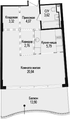 Студия, 40.4 м²