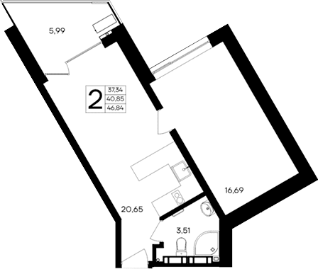 1-комн., 40.85 м²