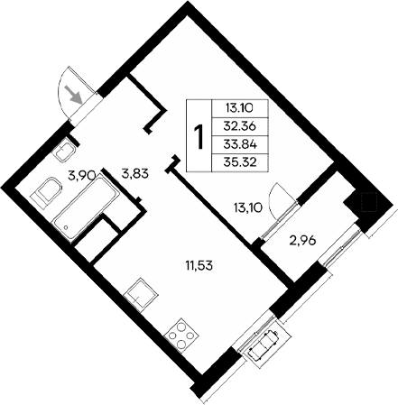 1-комн., 32.48 м²
