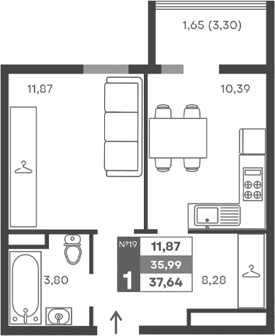 1-комн., 34.34 м²