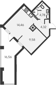 2-комн., 33.14 м²