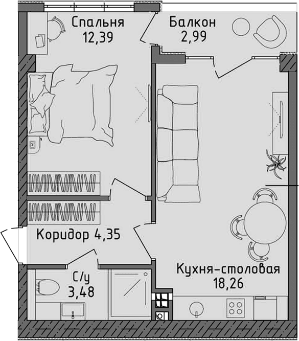 2-комн., 38.48 м²