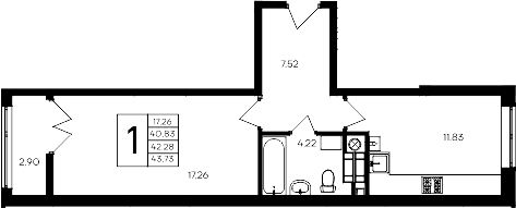 1-комн., 40.83 м²