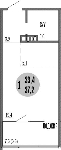 Студия, 33.4 м²