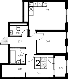 2-комн., 58.73 м²