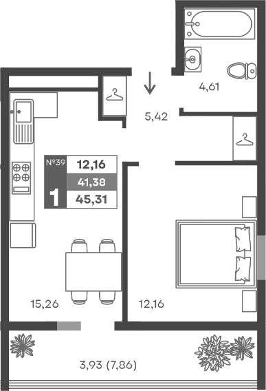 1-комн., 37.45 м²
