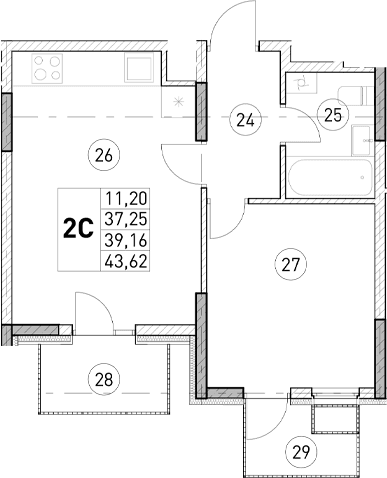 1-комн., 37.25 м²