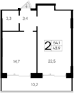 1-комн., 43.9 м²