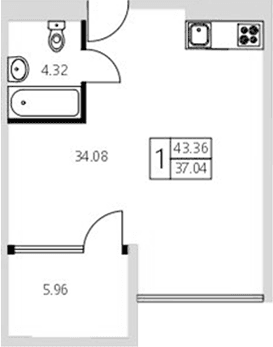 Студия, 37.64 м²