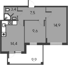 3-комн., 49.8 м²