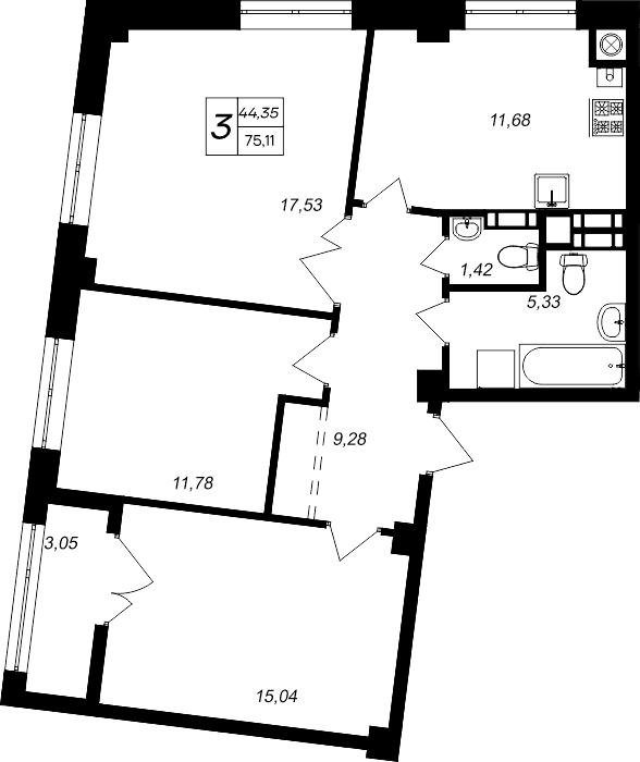 3-комн., 72.06 м²