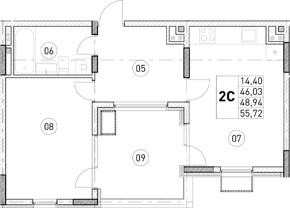 1-комн., 46.03 м²