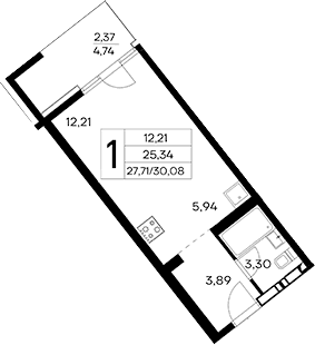 Студия, 27.71 м²