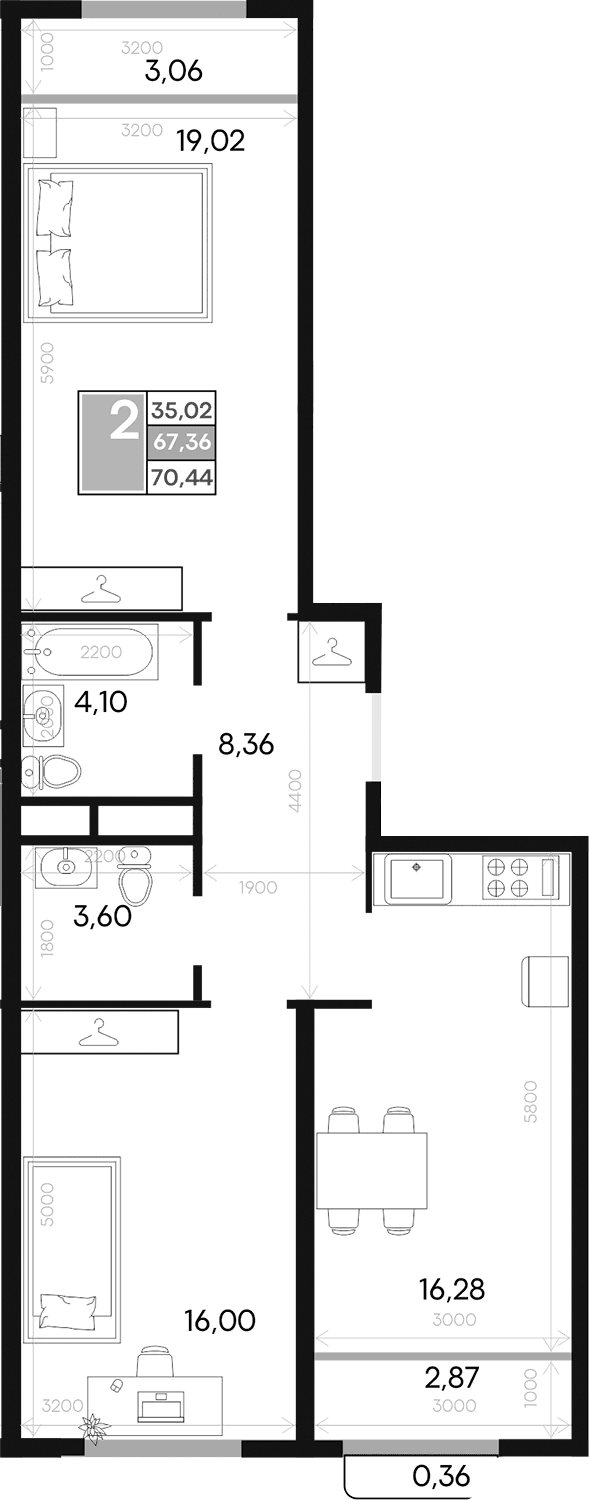 2-комн., 67.11 м²