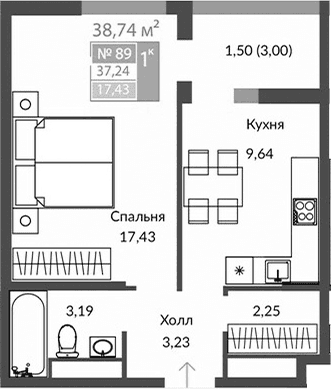 1-комн., 35.74 м²