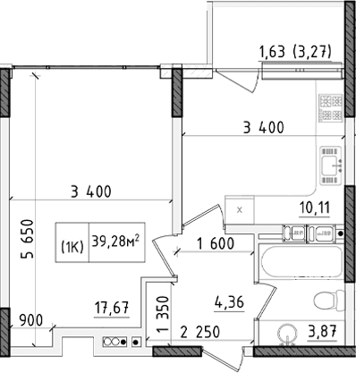 1-комн., 35.23 м²