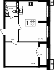 1-комн., 54.87 м²