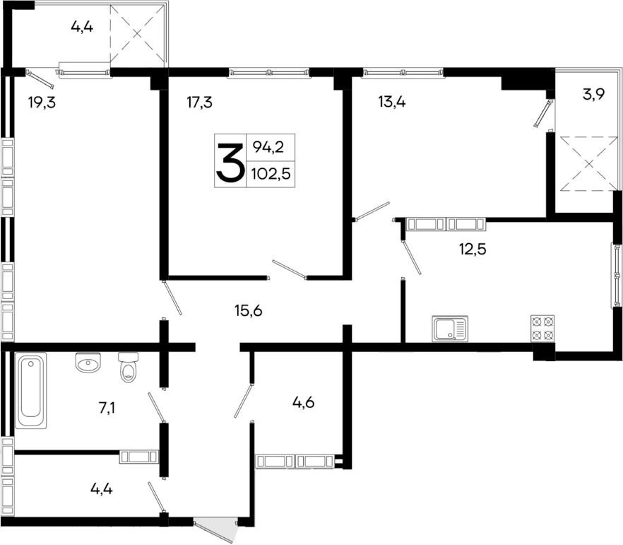 3-комн., 94.2 м²