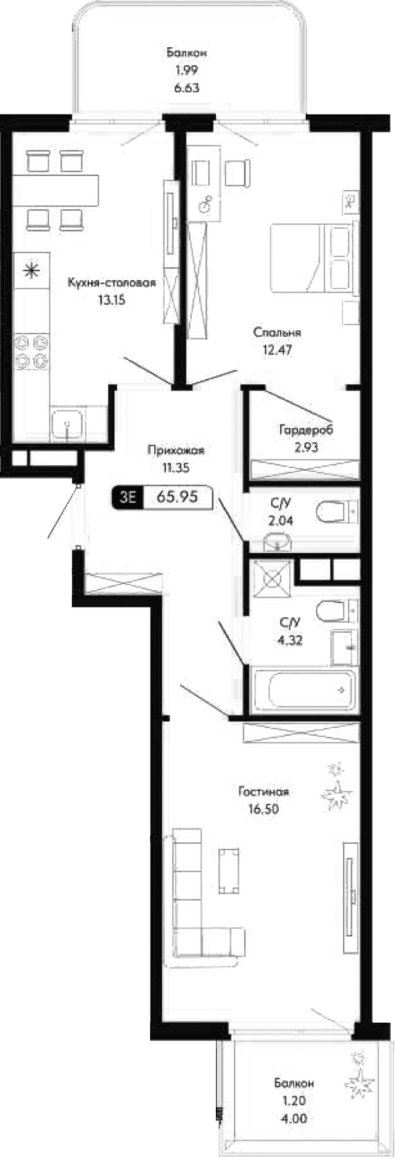 3-комн., 62.76 м²