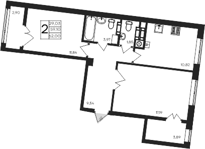 2-комн., 59.1 м²