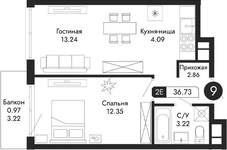 2-комн., 35.76 м²