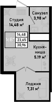 Студия, 23.65 м²