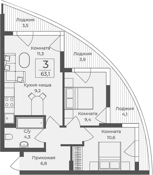 2-комн., 51.6 м²