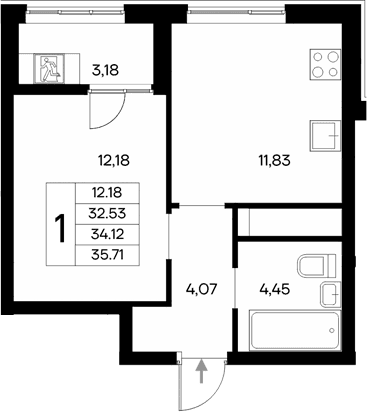 1-комн., 32.53 м²