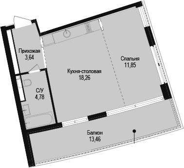 Студия, 38.53 м²
