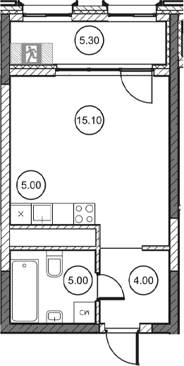 Студия, 29.05 м²