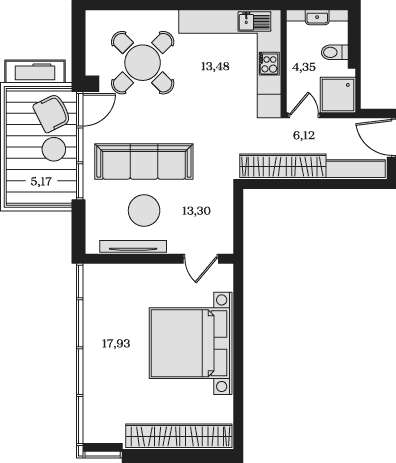 2-комн., 55.18 м²
