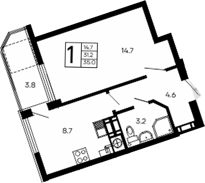 1-комн., 31.2 м²