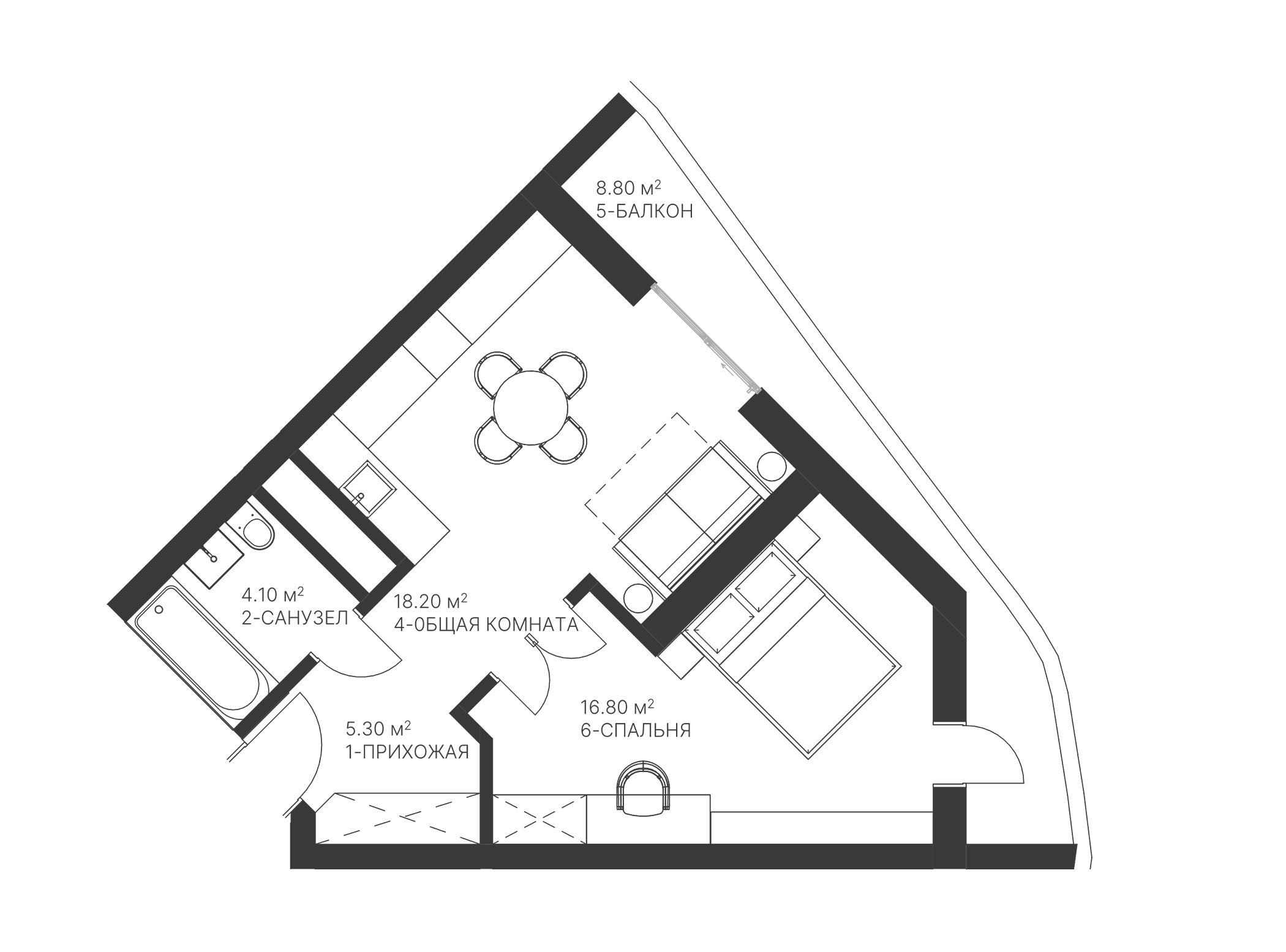 2-комн., 44.4 м²