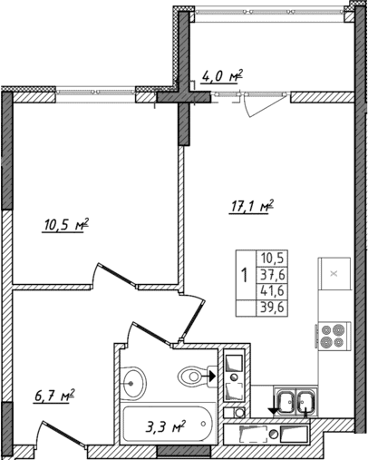 2-комн., 37.6 м²