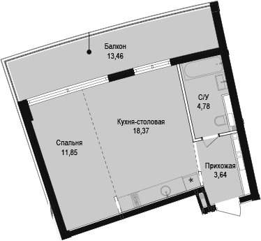 Студия, 38.64 м²