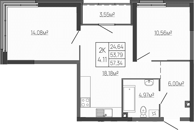 2-комн., 56.25 м²