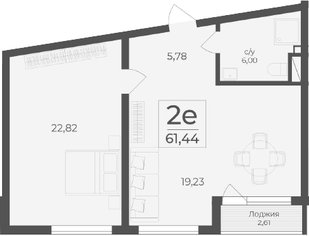 2-комн., 58.83 м²