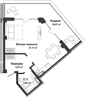 Студия, 42.33 м²