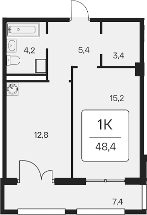 1-комн., 41 м²