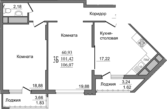3-комн., 101.75 м²