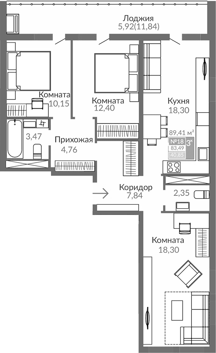 3-комн., 77.57 м²
