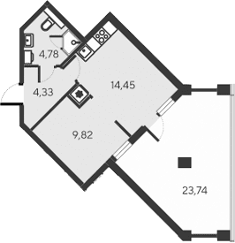 2-комн., 33.38 м²