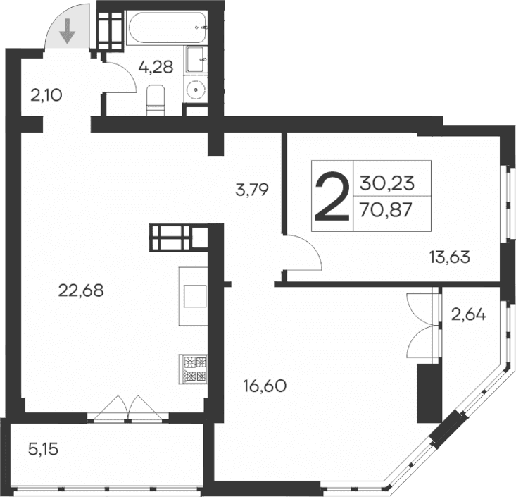 2-комн., 63.08 м²
