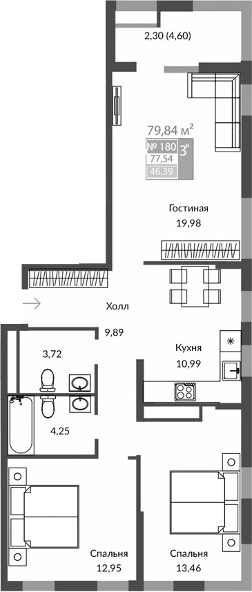 3-комн., 75.24 м²