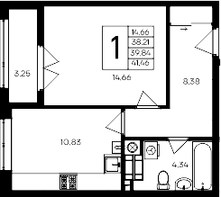 1-комн., 38.21 м²