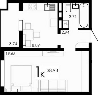1-комн., 35.19 м²