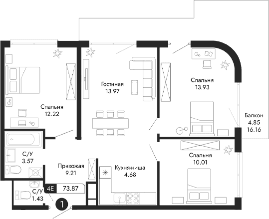 4-комн., 69.02 м²
