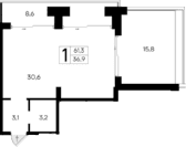 Студия, 36.9 м²