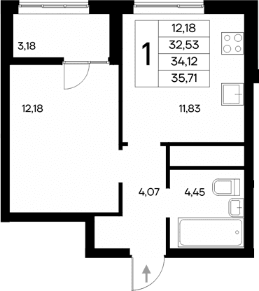 1-комн., 32.53 м²