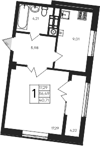1-комн., 36.49 м²
